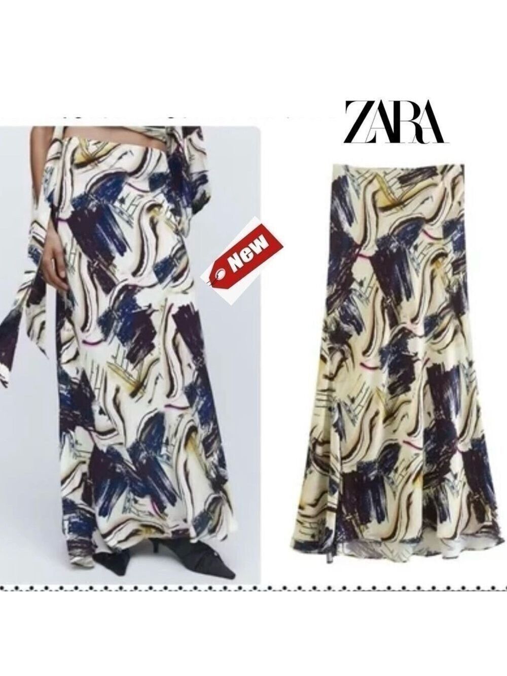 Zara printed flowy A-line maxi skirt Sz XL NWT